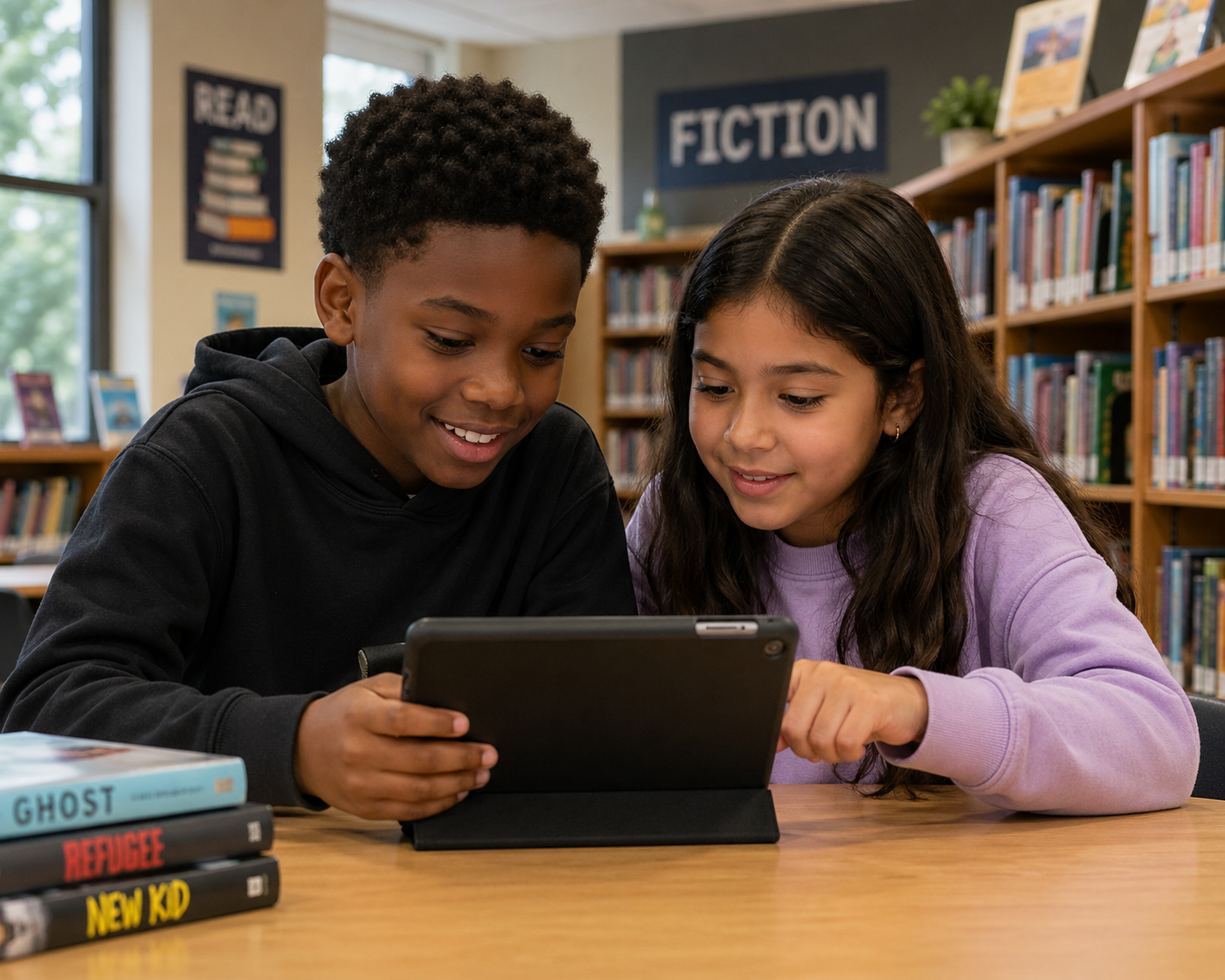 Students reading in library